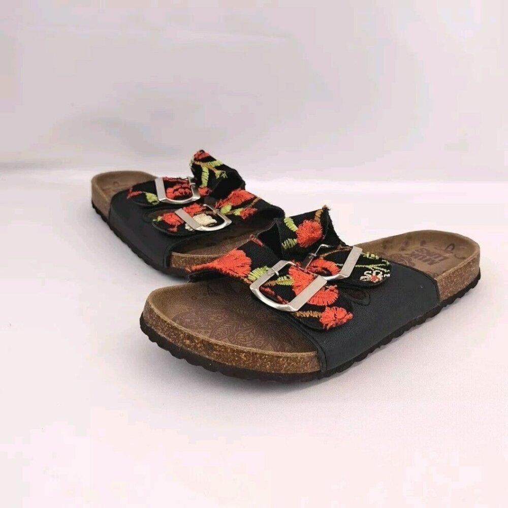 Womens Muk Luks Double Strap Floral Stitching Slip Sandals